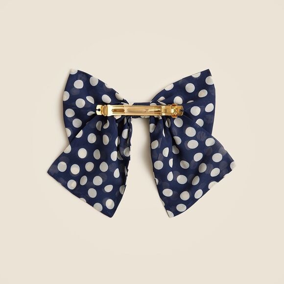 ❤️J. Crew Navy Chiffon Polka Dot Hair Bow - Picture 3 of 5